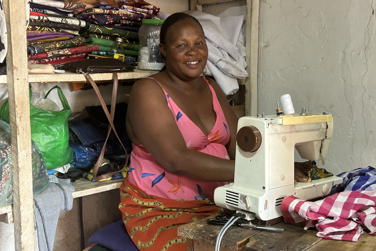 Deborah with sewing machine