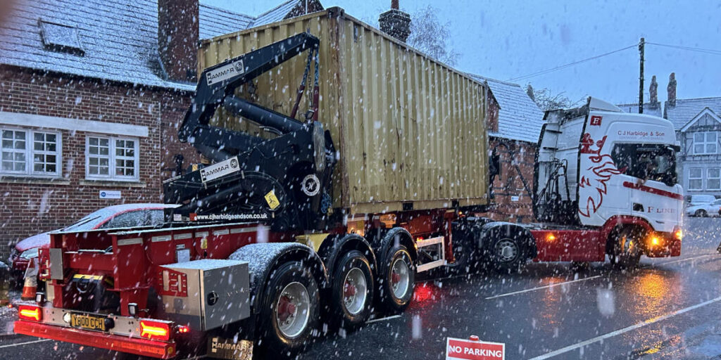 Container Peter 1996 leaving in the snow.