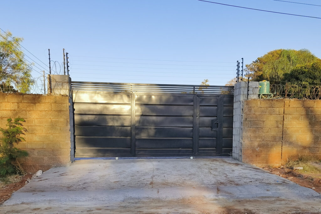 Heavy duty sliding front gate at the new premises
